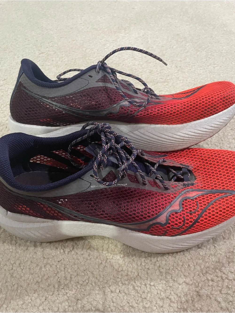 Saucony Endorphin Pro 3 Red and Navy Mesh Running Sneakers Men’s Size 13